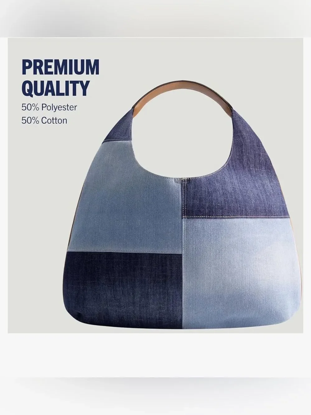True Religion Blue White Patchwork Fade Denim Ticket Patch Hobo Shoulder Bag NEW